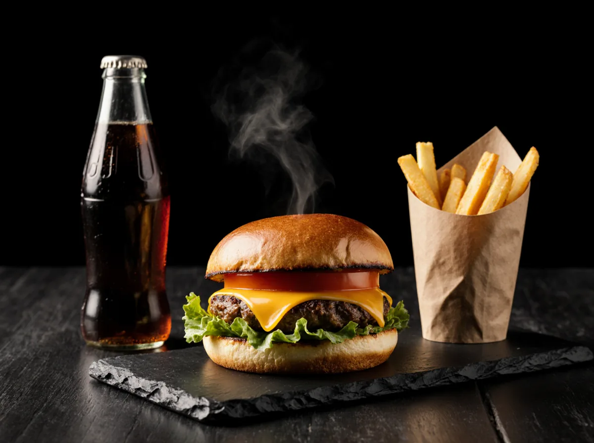 Menu complet — burger, frites maison et boisson
