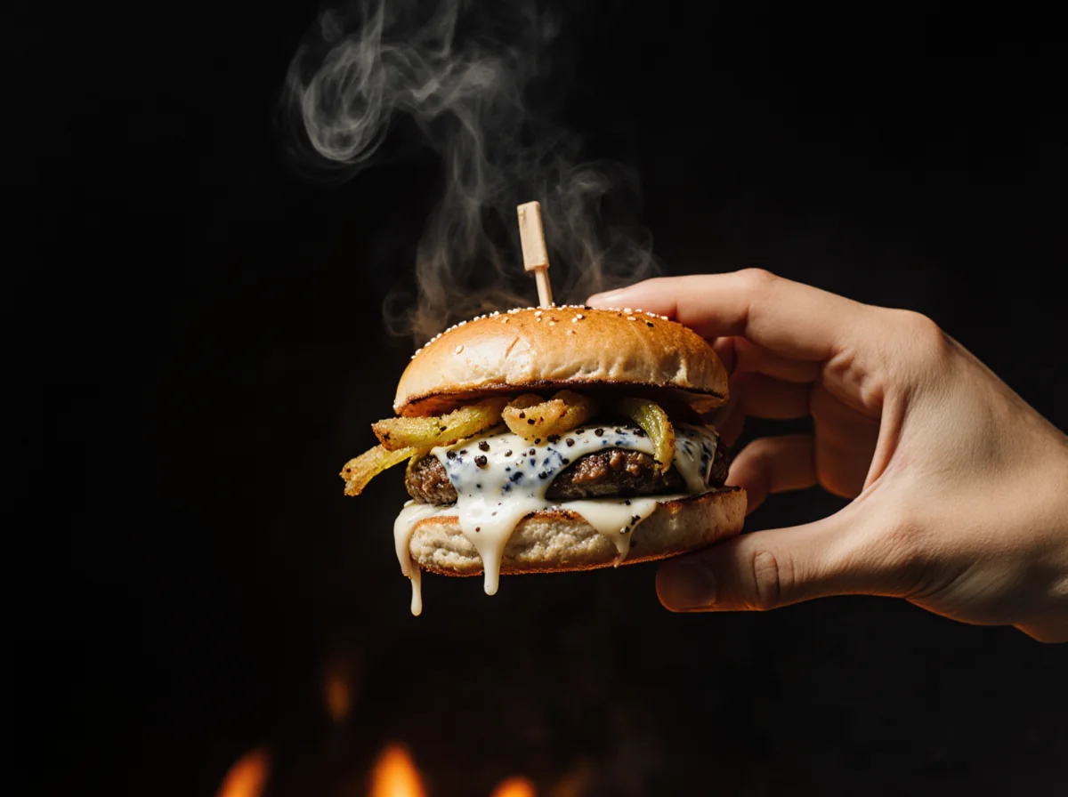 Le Bleu — smash, bleu d'Auvergne, poireaux frits