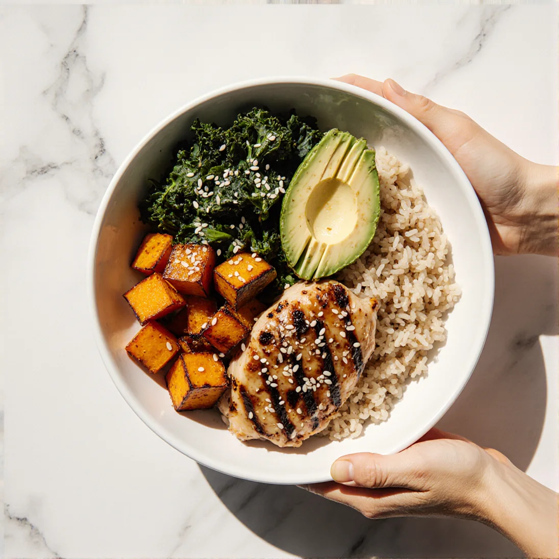 Bowl poulet teriyaki, riz complet, patate douce